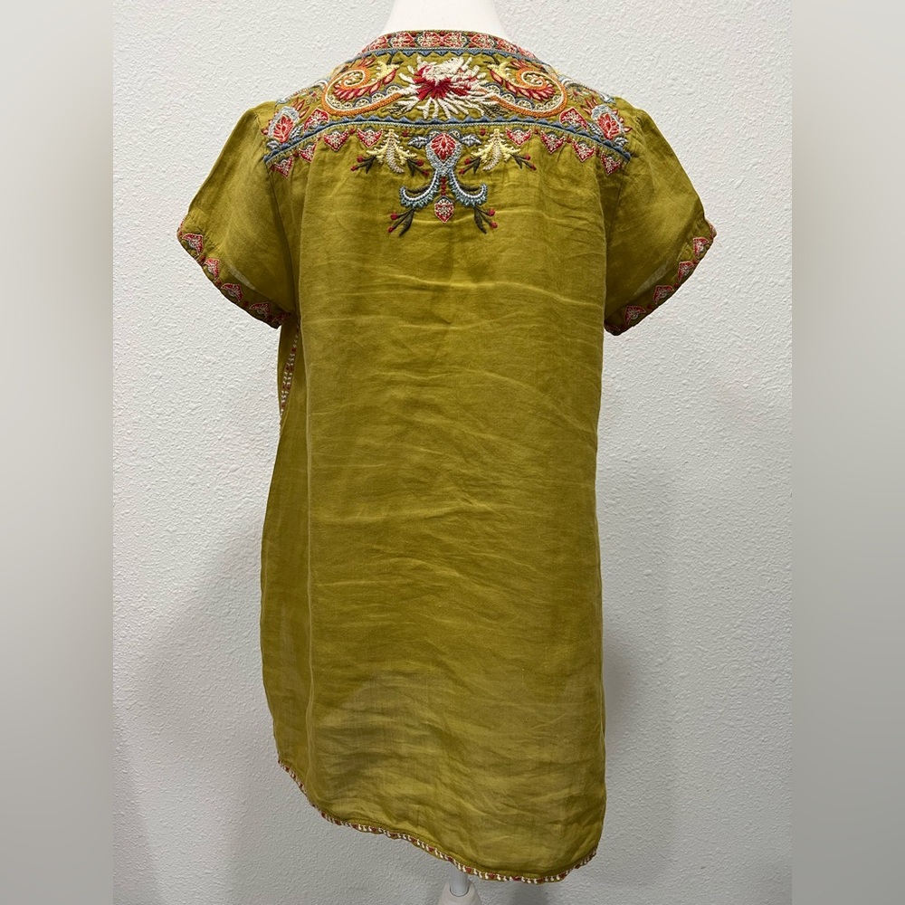 JOHNNY WAS Workshop Tikal Notched Neck Drape Embroidered Top EUC - Picture 4 of 10